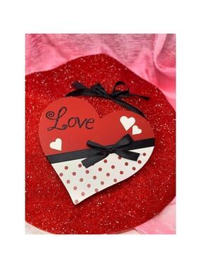Heart Shaped Valentines Day Sign 8in Wall Hanging Decor Polka Dots Love Design